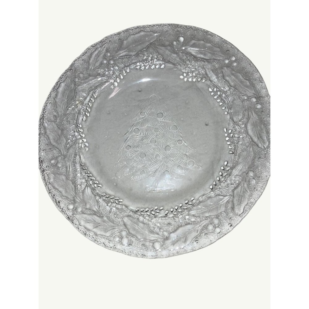 Vintage Clear Glass Christmas Tree Embossed Dessert Plate Trinket Plate